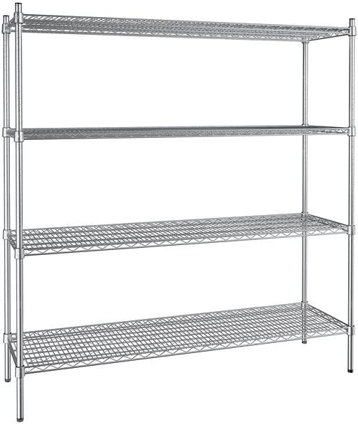 18" x 60" NSF Stainless Steel 4-Shelf Kit with 64" Posts, Heavy Duty Storage Shelving, Wire Shelving Kit, NSF Commercial Storage Rack Unit