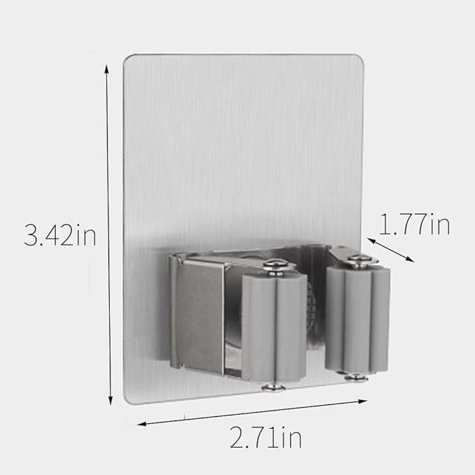 Broom and Mop Holder Wall Mounted, Stainless Steel Self-Adhesive Single Broom Hanger Hook,Organizer Rack for Kitchen Garage Closet Pantry Refrigerator,Rectangle - Gray (4 Pack)