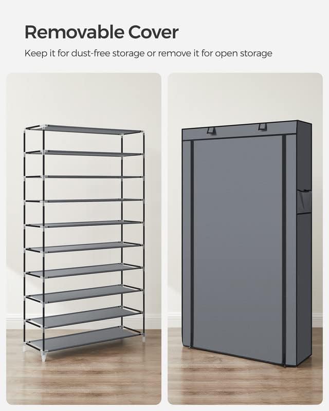 SONGMICS Shoe Rack with Non-Woven Fabric Cover, 9 Tier Storage Shelf for 40-50 Pairs of Shoes, Entryway, Suitable for Sneakers, High Heels, Flats, and Boots, Grey RXJ36G01-NeatNest