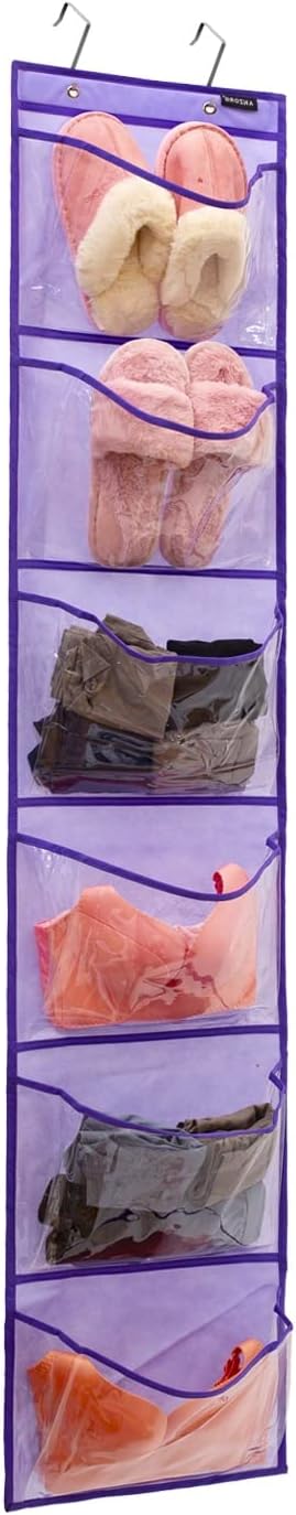 Extra Large Pockets Shoe Organizer for Closet Over The Narrow Door Hanging Shoe Holder Storage (6 Large Pockets-Purple)-NeatNest