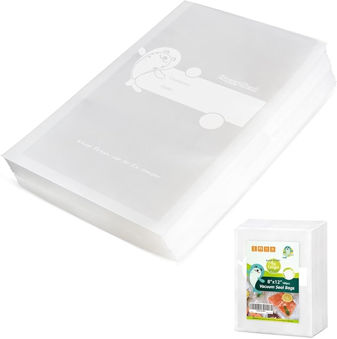 Happy Seal Vacuum Sealer Bags 8" x 12" 100 Quart Size for Food, Pre-cut Food Saver Airtight Vac Storage, Meal Prep or Sous Vide, Commercial Grade Vacuum Seal Freezer Bags-NeatNest