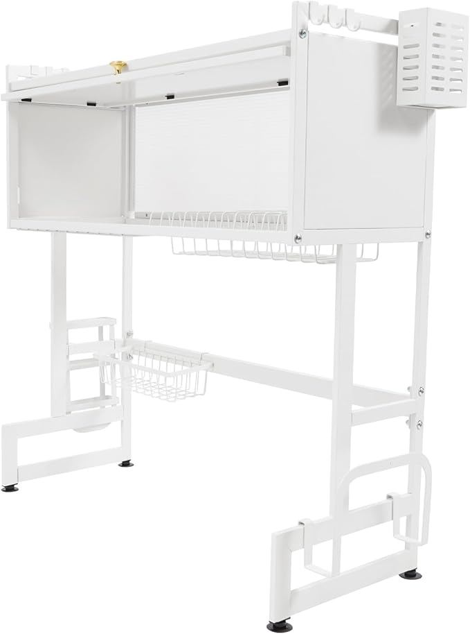 Over The Sink Dish Drying Rack, Dish Drainer Rack with Flip-up Door Kitchen Storage Organization for Dishes Bowls Cutlery 29.53inch