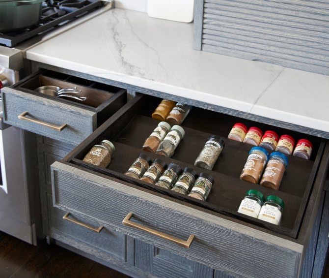 Expandable Spice Drawer Rack Organizer Insert for Kitchen Cabinet - Multi Tier Adjustable Spice Storage Shelf for Seasoning and Jar, Pack of 12-NeatNest