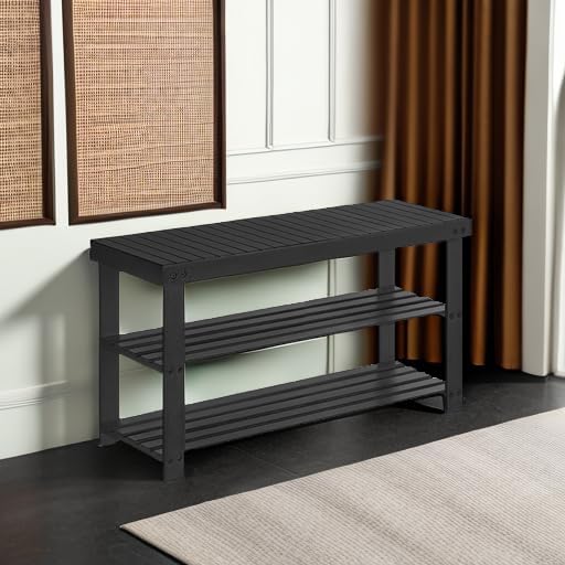 SONGMICS Shoe Rack Bench, 3-Tier Bamboo Shoe Storage Organizer, Entryway Bench, Holds Up to 286 lb, 11.3 x 35.4 x 17.8 Inches, for Entryway Bathroom Bedroom, Ink Black ULBS90B33-NeatNest