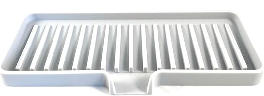 Happitasa Silicone Soap Dish Tray and Sponge Holder with Drain Chute | Bathroom and Kitchen Sink Organizer Caddy (Light Grey, 9"x3.5", 5.6 Ounces)-NeatNest