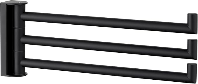 Angle Simple Swivel Hand Towel Holder, SUS 304 Stainless Steel Foldable 3 Towel Bars for Bathroom, Matte Black