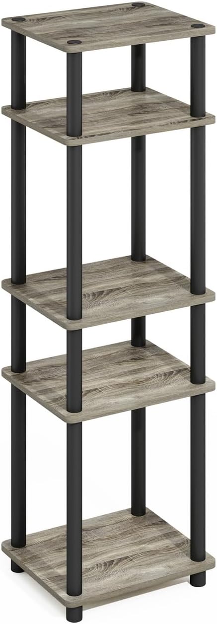 Furinno Turn-N-Tube Easy Assembly Stackable Standing Shelf, French Oak/Black-NeatNest