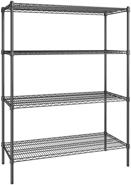 21" x 48" NSF Black Epoxy 4-Shelf Kit with 64" Posts, Heavy Duty Storage Shelving, Wire Shelving Kit, NSF Commercial Storage Rack Unit