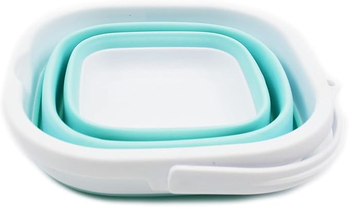 SAMMART 2.6L (0.68 Gallon) Super Mini Sqare Collapsible Plastic Bucket - Foldable Square Tub - Portable Fishing Water Pail - Space Saving Outdoor Waterpot (1, White/Lake Green)-NeatNest