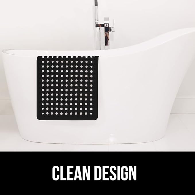 GORILLA GRIP Patented Bath Tub Shower Mat, Machine Washable Bathtub Floor Liner Mats, Suction Cups and Drain Holes to Keep Tubs Clean, Soft on Feet, Bathroom Essentials, 35x16 Inch, Black-NeatNest