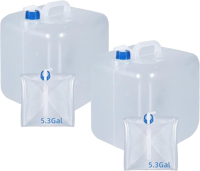 2 Pack Collapsible Water Container with Spigot, Foldable Cube Water Jugs Portable Water Storage for Outdoors Camping Hiking Disaster Preparedness & Survival Gear 1.4/2.6/4/5.3 Gallon-NeatNest