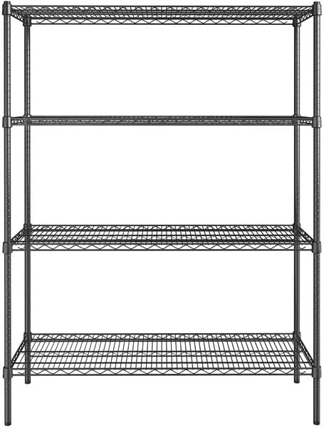 18" x 48" NSF Black Epoxy 4-Shelf Kit with 64" Posts, Heavy Duty Storage Shelving, Wire Shelving Kit, NSF Commercial Storage Rack Unit