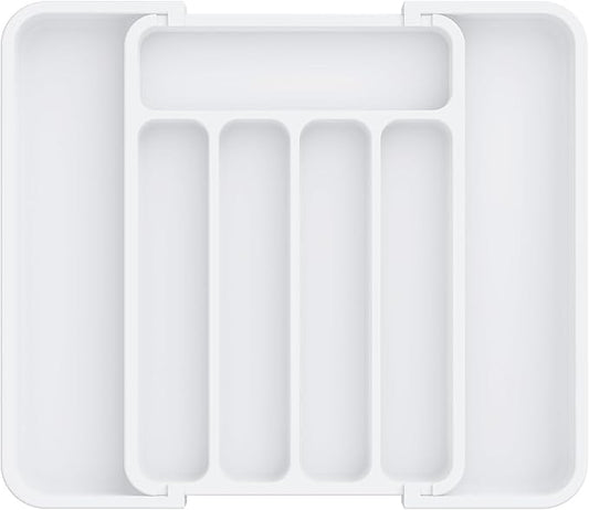 Aujen Silverware Organizer - Expandable Kitchen Drawer Organizer, Adjustable Utensil Organizer, Cutlery Tray for Forks, Knives, Multipurpose Kitchen Organizers and Storage Solution, White, Medium-NeatNest