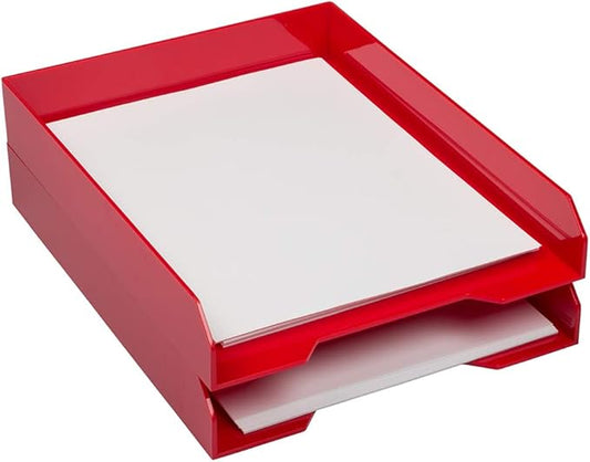 JAM PAPER Stackable Paper Trays - Red - Desktop Document, Letter, & File Organizer Tray - 2/Pack-NeatNest