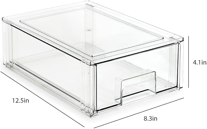 Isaac Jacobs Medium Stackable Organizer Drawer (12.5” x 8.3” x 4.1”), Clear Plastic Storage Box, Pull-Out Bin, Home, Office, Closet & Shoe Organization, BPA-Free, Food/Fridge/Freezer Safe (Medium)