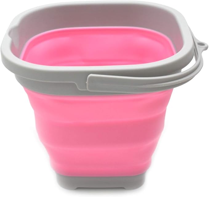 SAMMART 2.6L (0.68 Gallon) Super Mini Sqare Collapsible Plastic Bucket - Foldable Square Tub - Portable Fishing Water Pail - Space Saving Outdoor Waterpot (1, Pink)-NeatNest