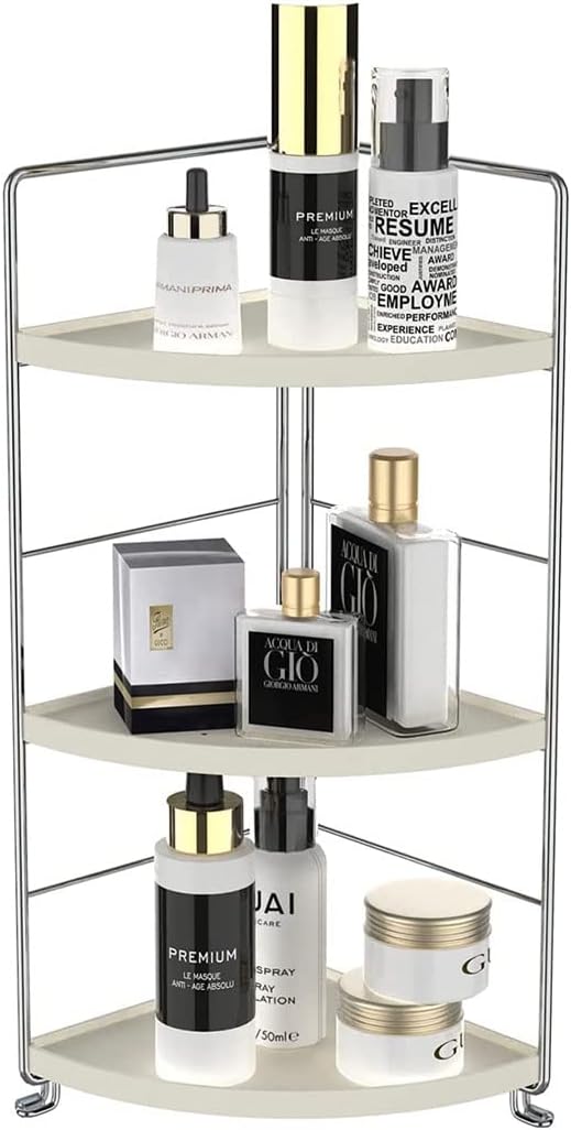 3-Tier Bathroom Countertop Organizer - Vanity Tray Cosmetic & Makeup Storage- Kitchen Spice Rack Standing Shelf - Corner Storage Shelf, Silver-NeatNest