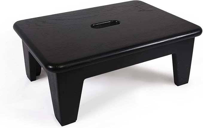 CONSDAN Step Stool for Bed - USA Grown Oak, Wooden Stool for Adults and Seniors, 6.5" High, Non-Slip Mat, No Assembly Needed, Solid Wood, Black Color-NeatNest