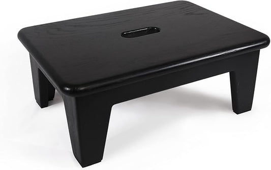 CONSDAN Step Stool for Bed - USA Grown Oak, Wooden Stool for Adults and Seniors, 6.5" High, Non-Slip Mat, No Assembly Needed, Solid Wood, Black Color-NeatNest