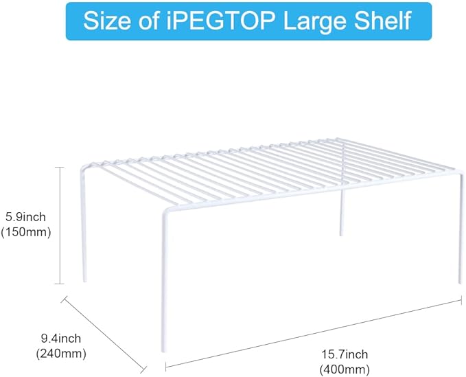 iPEGTOP Kitchen Cabinet Storage Shelf Rack, Set of 2 Large (15.7 x 9.4 Inch) Rustproof Metal Wire Shelves Spice Shelf Rack Cupboard Organizer for Pantries Countertops Utensils Organization, White-NeatNest