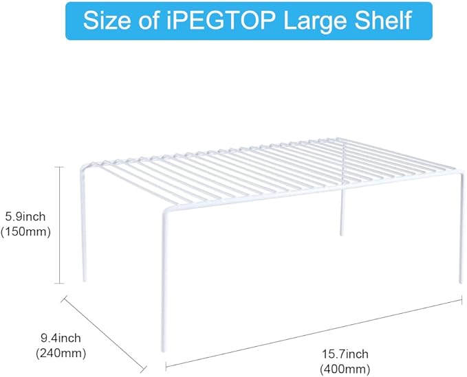 iPEGTOP Large (15.7 x 9.4 Inch) Kitchen Freezer Cabinet Storage Shelf, Set of 4 Rustproof Metal Wire Shelves Spice Shelf Rack Cupboard Organizer for Fridge Pantries Countertops Utensils, White-NeatNest