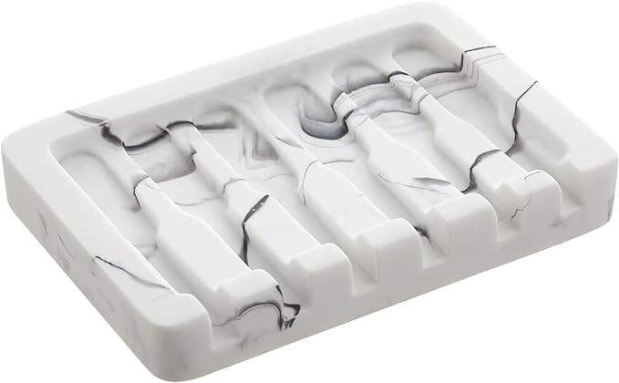 2PCS Self Draining Soap Dish - Marble Look Soap Holder Tray Savers Box Container Sponge Holder for Bathroom Shower Kitchen, White-NeatNest