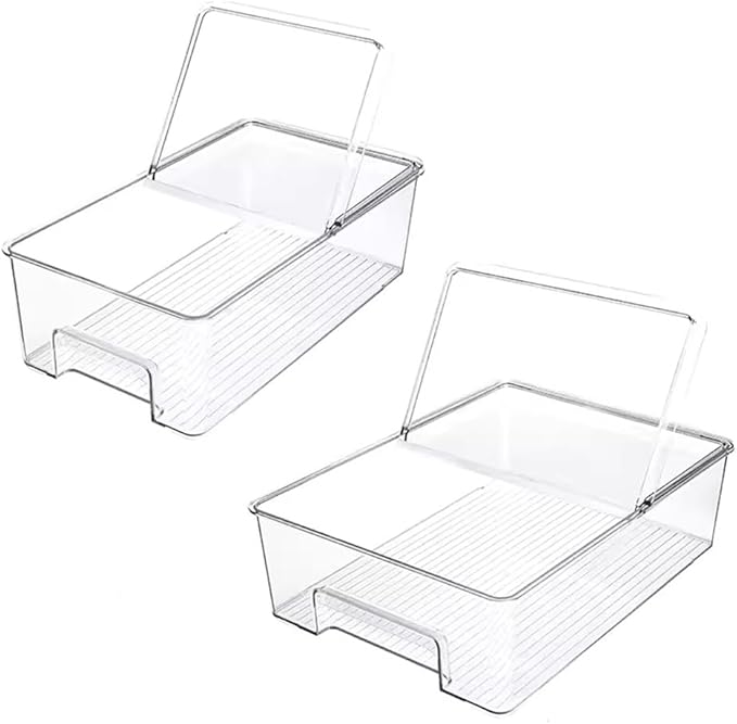 Freezer Containers Food Storage Containers Fridge Containers Plastic Organization Storage Bin for Fridge, Freezer, Pantry, Kitchen- Organizer for Fruit, Yogurt, Snacks, Pasta, set of 2