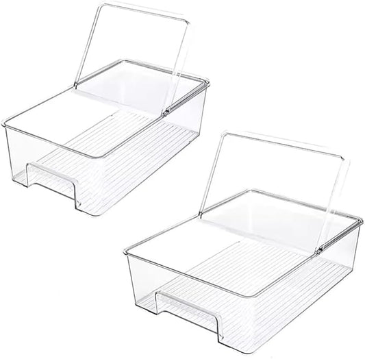 Freezer Containers Food Storage Containers Fridge Containers Plastic Organization Storage Bin for Fridge, Freezer, Pantry, Kitchen- Organizer for Fruit, Yogurt, Snacks, Pasta, set of 2