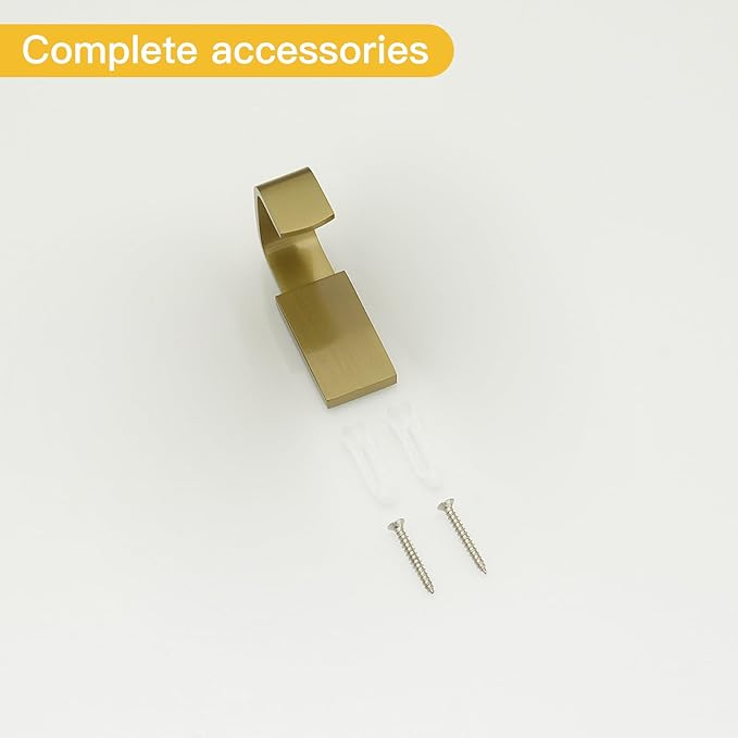 BESy Brass Clothes Hook Single Towel Hook for Bathroom Kitchen Garage Square Style Robe Hooks Coat and Hat Hook, Self Adhesive with Glue or Wall Mounted with Screws, Brushed Gold-NeatNest