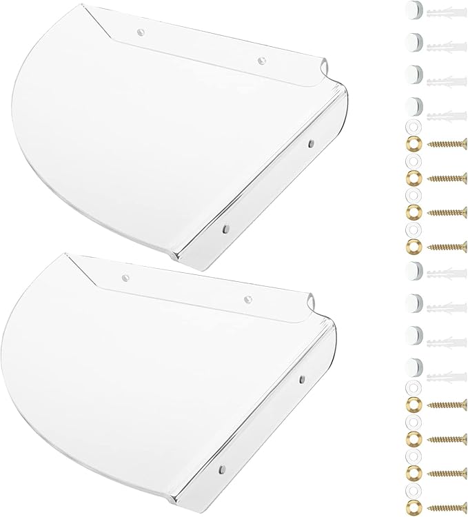 Cosmos 2 Pcs Acrylic Wall Mount Floating Corner Shelves Quarter Round Shower Shelf Hanging Corner Shelves Wall Storage Display Organizer for Bathroom Kitchen Bedroom Living Room (Transparent Clear)-NeatNest