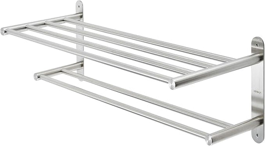 Bathroom Towel Rack with 24-Inch Multilayer Hotel Racks 304 Stainless Steel Towel Bar Shelf Wall-Mounted Brushed Finish Bar with Towel Shelves,2-Tier Bar Mounted
