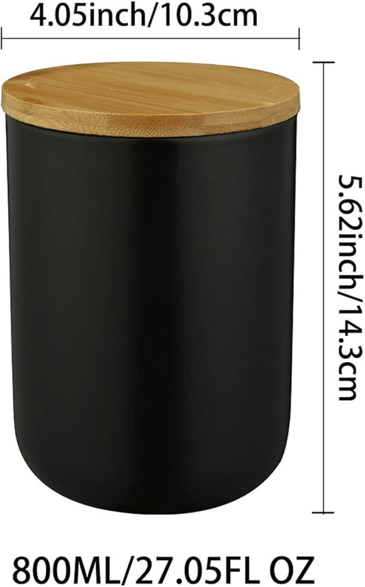 Ceramic Food Storage Jar Canister Modern Design Food Canisters with Airtight Seal Bamboo Lid, Loose Tea Coffee Spice Nuts Snacks Storage Jar Canister (Black 27.05oz/800ml)-NeatNest