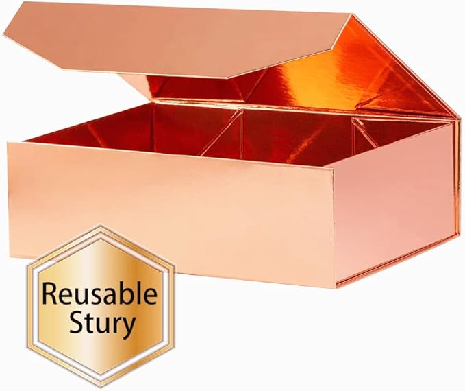 1Pcs 13x9x4 Inches Rose Gold Gift Boxes with Lids for Presents Magnetic gift box large Gift Box for Bridesmaid Proposal，Groomsman (Glossy Rose Gold)-NeatNest