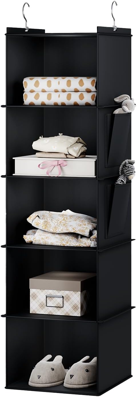 Hanging Closet Organizer, 5-Shelf Closet Hanging Storage Shelves, Black-NeatNest