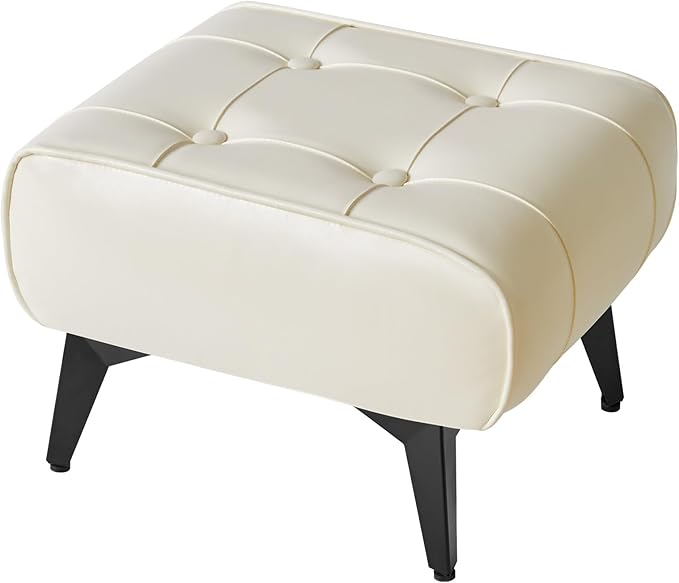 YMYNY Ottoman, Foot Stool with Metal Legs, Faux Leather Stool, Pouf Couch Stool, Modern Multifunctional Small Square Accent Small Table for Bedroom, Living Room 15.75"D×11.81"W×10.24"H White UHBD037W