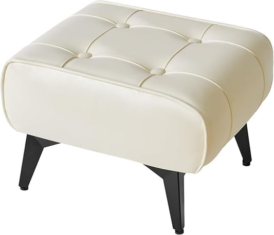 YMYNY Ottoman, Foot Stool with Metal Legs, Faux Leather Stool, Pouf Couch Stool, Modern Multifunctional Small Square Accent Small Table for Bedroom, Living Room 15.75"D×11.81"W×10.24"H White UHBD037W