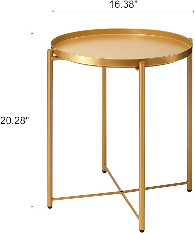 danpinera Gold Side Table 2 Pack, End Table for Small Spaces Outdoor Accent Table Round Metal Patio Coffee Table Waterproof Removable Tray for Living Room Bedroom Balcony Office-NeatNest