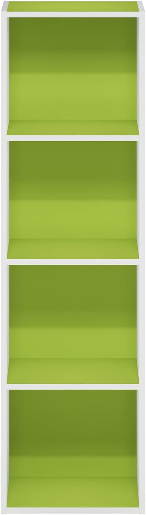 Furinno Luder Bookcase / Book / Storage, 4-Tier Cube, Green/White-NeatNest