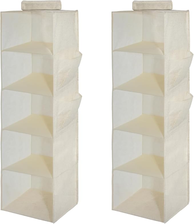 2 Packs Hanging Closet Organizer 5-Shelf Hanging Shelves Collapsible Hanging Storage Shelf for Bedroom College Dorm Pantry Camper RV, Beige-NeatNest