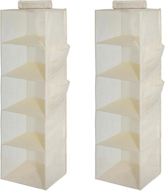 2 Packs Hanging Closet Organizer 5-Shelf Hanging Shelves Collapsible Hanging Storage Shelf for Bedroom College Dorm Pantry Camper RV, Beige-NeatNest