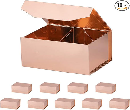 10 Small Rose Gold Gift Boxes 9.5x7x4 Inches, Magnetic Gift Box with Lid for Gift Packaging, Wholesale gift boxes for Presents, Bridesmaid Proposal Boxes (Glossy Rose Gold, 10pcs/pack)-NeatNest