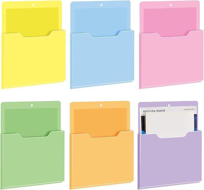 Fuutreo 6 Pcs Magnetic Wall File Organizer Magnetic Wall File Holder Refrigerator Magazine Holder for Mail Letters Paper(Macaron Color,10 x 13 Inch,Vertical)