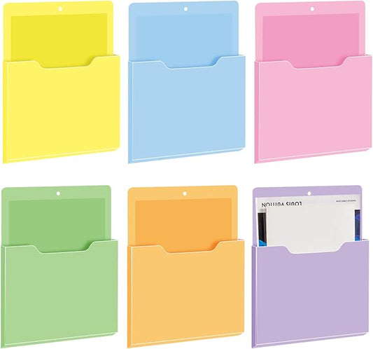 Fuutreo 6 Pcs Magnetic Wall File Organizer Magnetic Wall File Holder Refrigerator Magazine Holder for Mail Letters Paper(Macaron Color,10 x 13 Inch,Vertical)