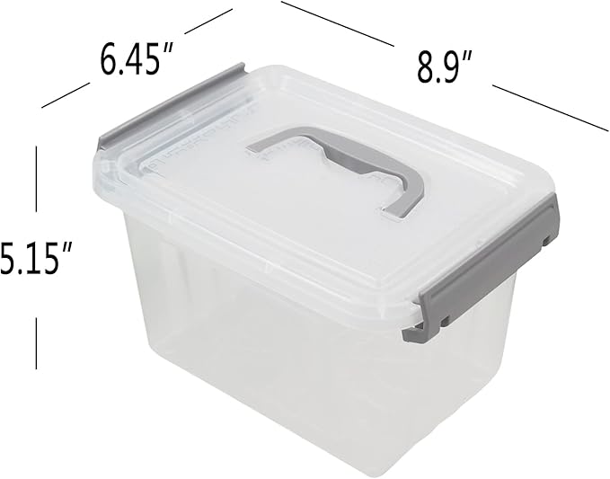 Hespama 3.5 Quart Small Storage Bin, Plastic Latching Box with Lid, 4 Packs