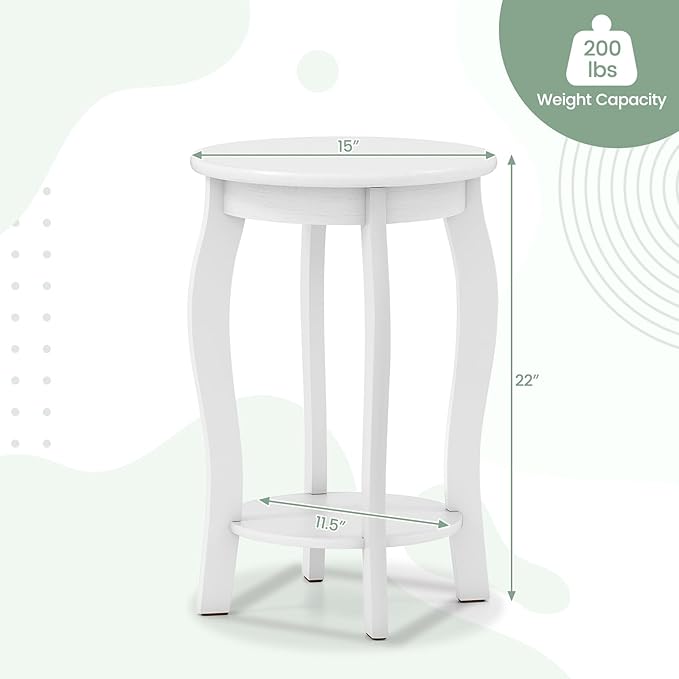 Giantex Round End Table Set of 2, Wooden Side Table with Storage Shelf, Small Nightstand with Solid Wood Legs, 2-Tier Accent Table for Living Room Bedroom