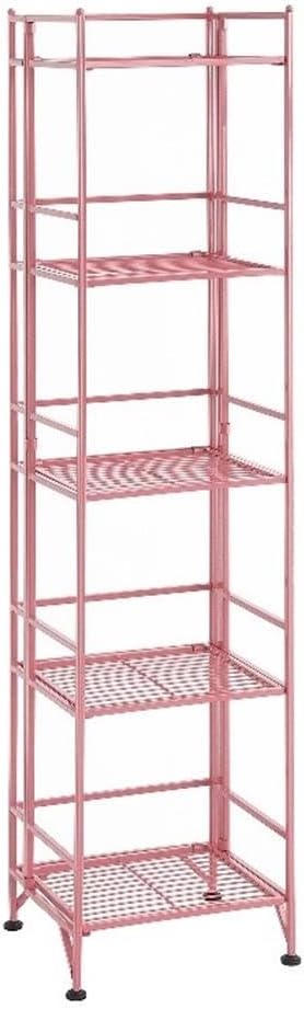 Convenience Concepts Xtra Storage Shelves - 5-Tier Folding Metal Storage Shelves, Closet Organizer for Office, Laundry Room, Bedroom, Garage, Kitchen, Bathroom, Pink-NeatNest