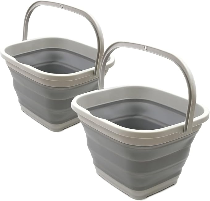 SAMMART Set of 2-11L (2.9 Gallon) Collapsible Rectangular Handy Basket/Bucket (2, Grey)-NeatNest