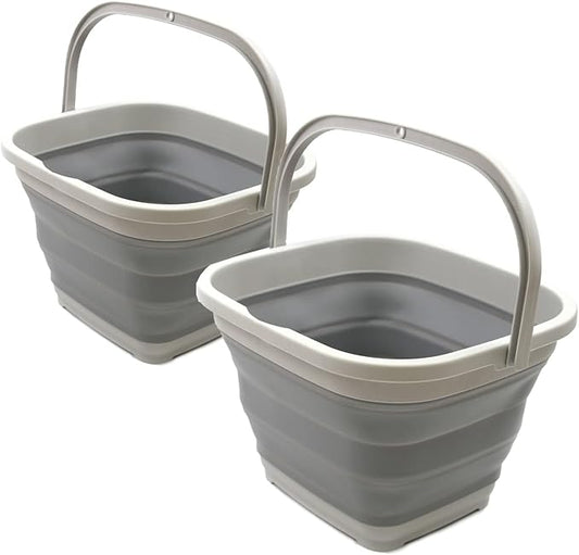 SAMMART Set of 2-11L (2.9 Gallon) Collapsible Rectangular Handy Basket/Bucket (2, Grey)-NeatNest