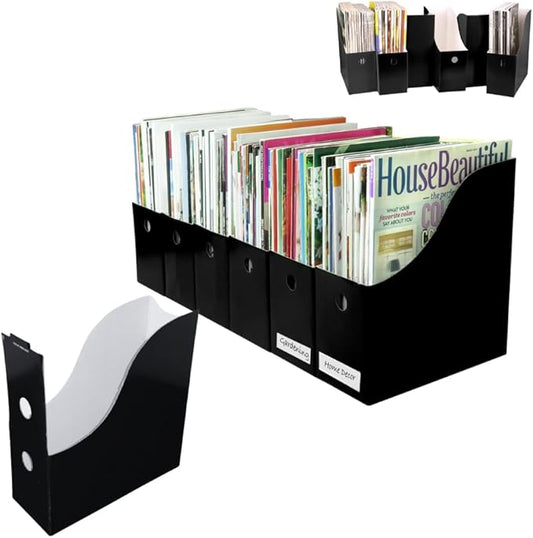 Evelots Magazine File Holder - Set of 12 Black - Office Desk Organizer - Sturdy Cardboard - New Upgraded Double Front Panel for More Stability - Full 4 Inch Wide - Easy Assemble