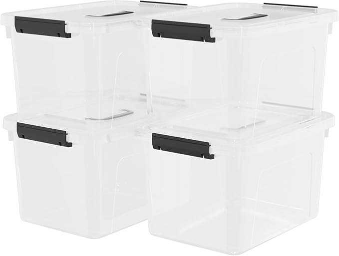 17.5 L Plastic Storage Bin with Lids, Clear Latching Box, 4 Packs